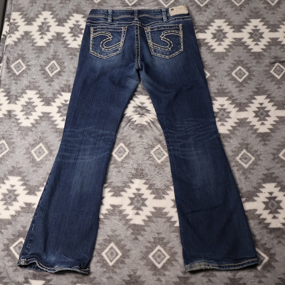 Silver Jeans Co Suki Mid Bootcut Dark Wash Denim Jeans Blue Embroidery 32x31